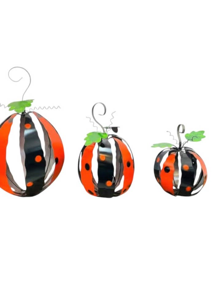 25"H 18"H 13"H - Polka Dot Pumpkins 3pc Set for wholesale by Rustic Farm