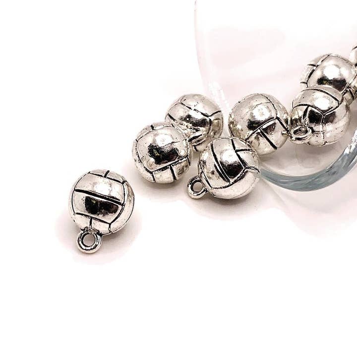 Silver Volleyball 3D Charms, 11x14mm for wholesale by Guerrilla Charm