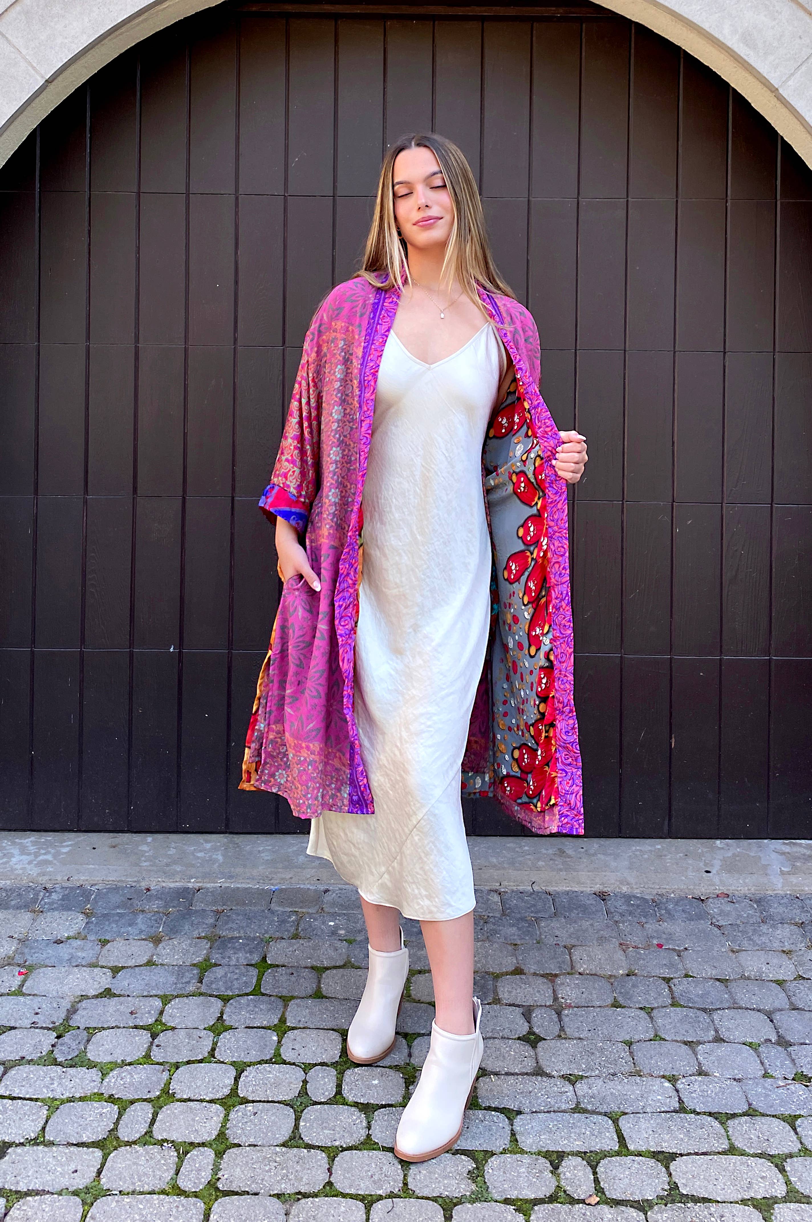 Guru - Wholesale Kimono - Women's - Hillside Mixed Kimono with lining - Upcycled Sari1