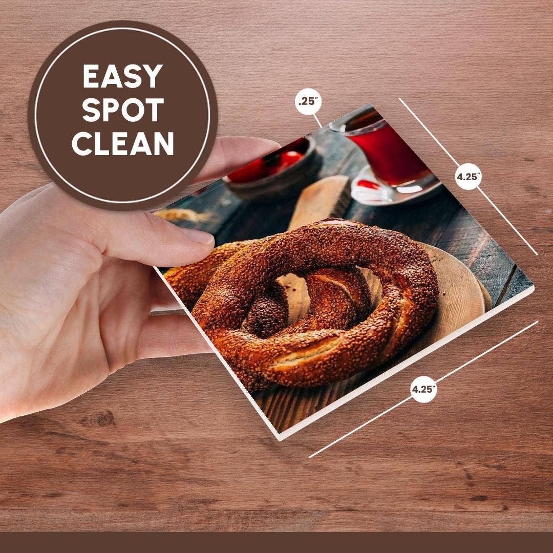 3dRose - Wholesale Coasters - 3dRose, A close up photograph of a Turkish simit bagel and fresh tea, Coaster6