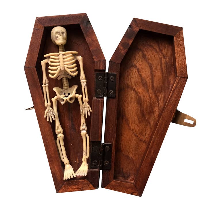 Madison Bay Co. - Historical Home Decor Reproductions - Wholesale Gift Box - 7" Wood Coffin Box with Skeleton Vintage Halloween Decor