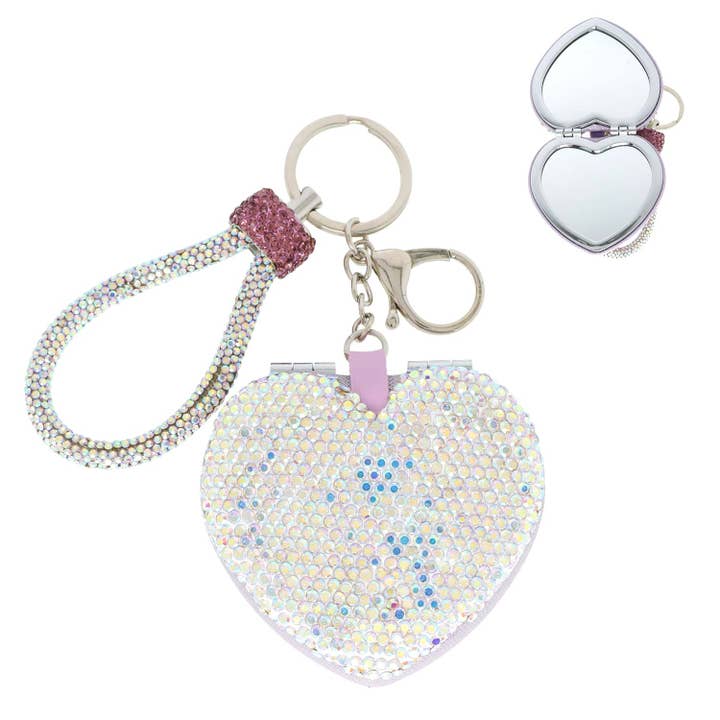 SP Sophia Collection - Wholesale Keychain - Women's - Heart Shaped Compact Mirror Wristlet Keychain