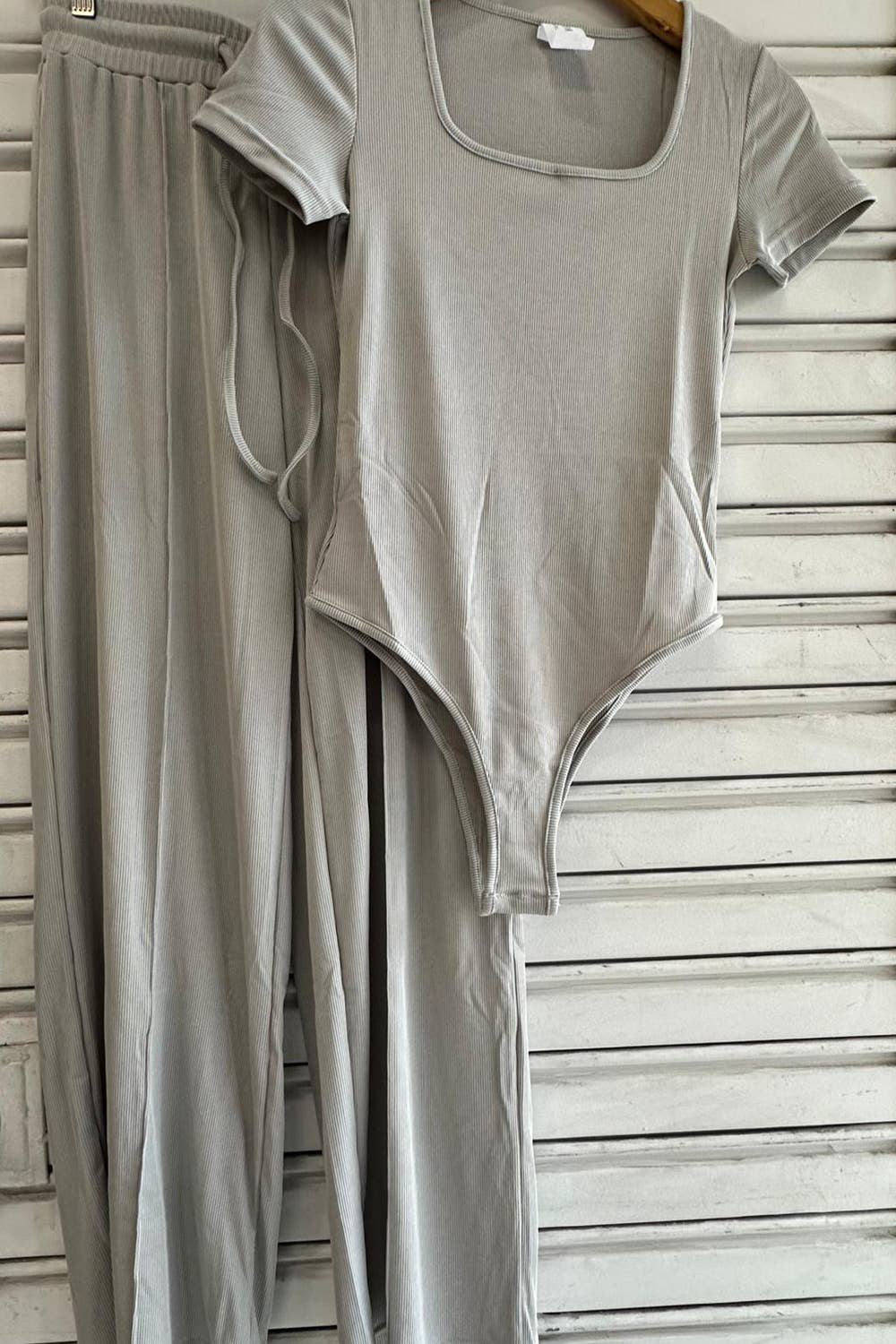 Color 5 - Wholesale Top & Pant Set (NOT Loungewear) - Women's - Slinky short sleeve body suit with flare pants fashion set5