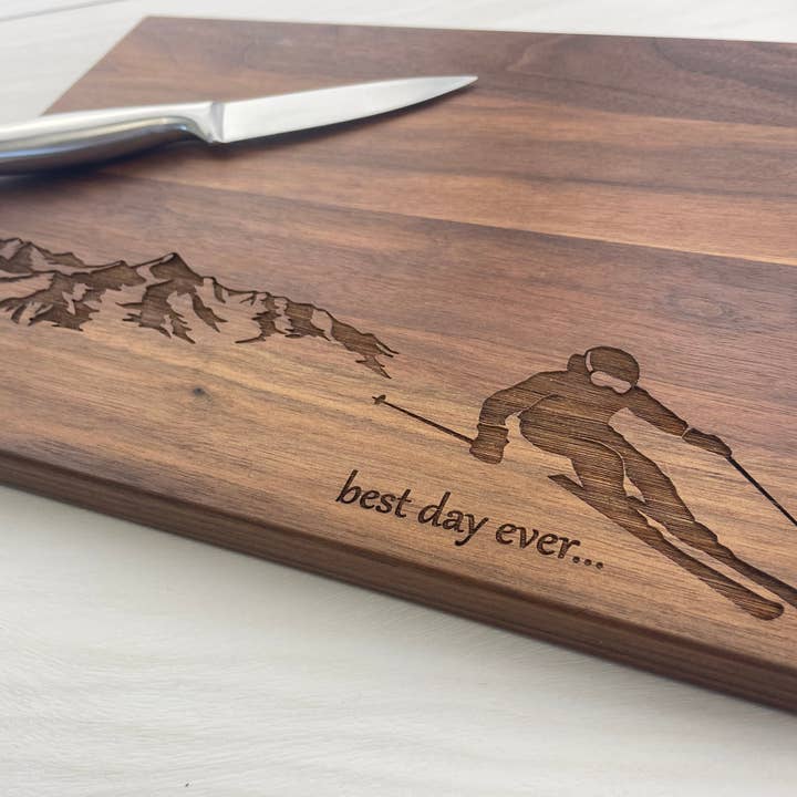 Personalized Cutting Board, Skier and Mountain - 291 for wholesale by Headwall Creative