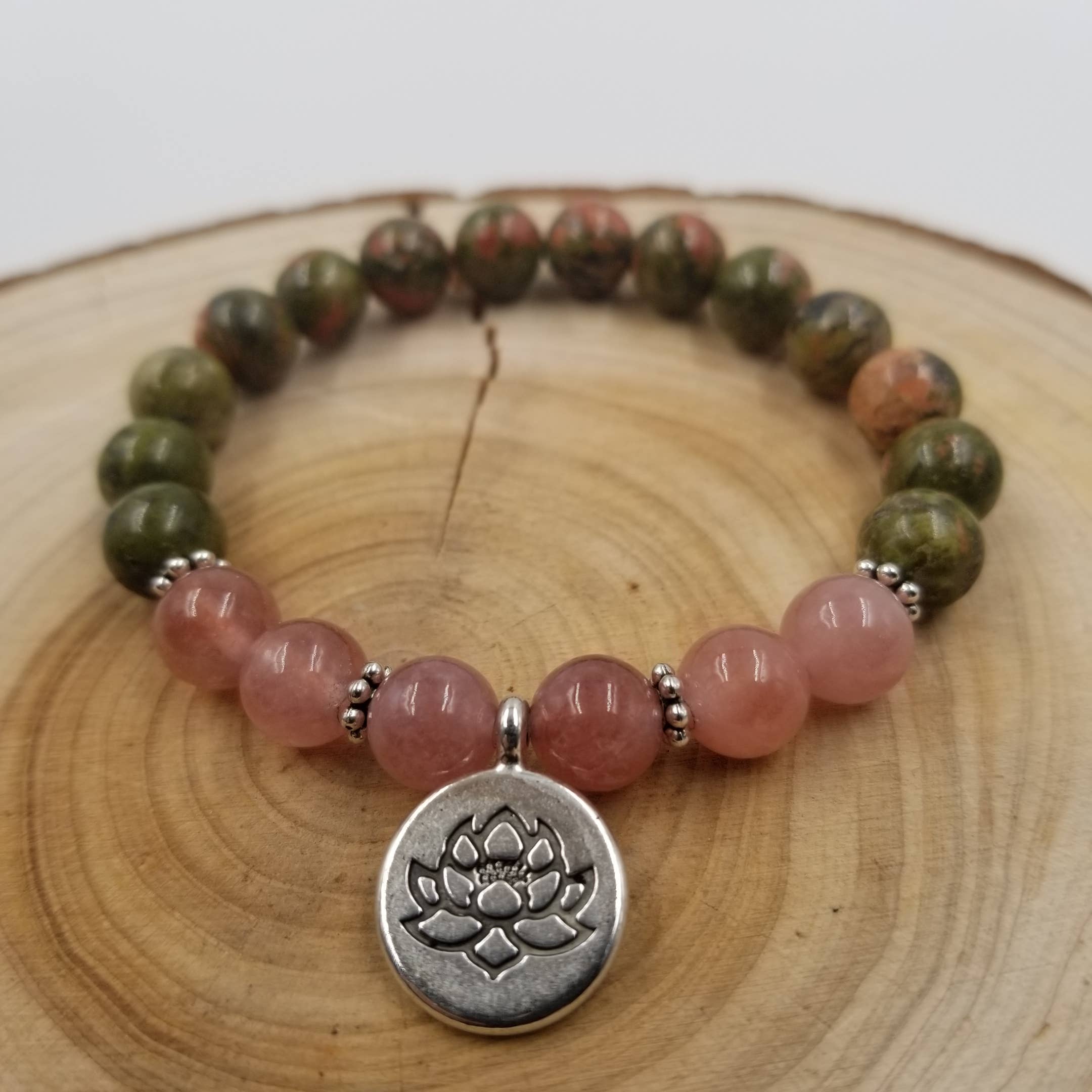 CHAKRA JEWELRY - Wholesale Charm/Dangle Bracelet - Labradorite Stone & Rose Quartz Bead Lotus Charm Bracelet2