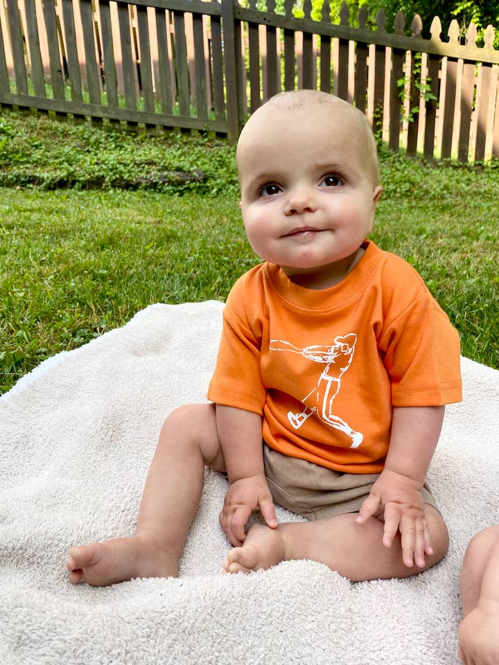 Jugador de béisbol con manga corta naranja para venta al por mayor de Little Hoot Designs