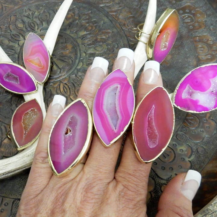 Crystal Agate Ring with Electroplated 24k Gold Edges for wholesale by Rock Paradise