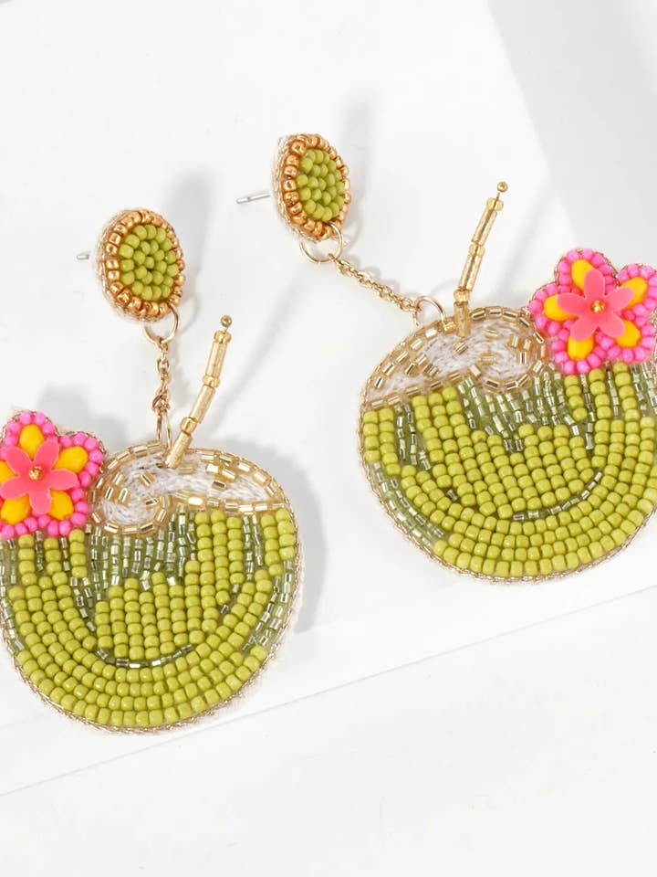 Glass Beaded Coconut Chain Drop Tropical Statement Earrings for wholesale by Wild Honey