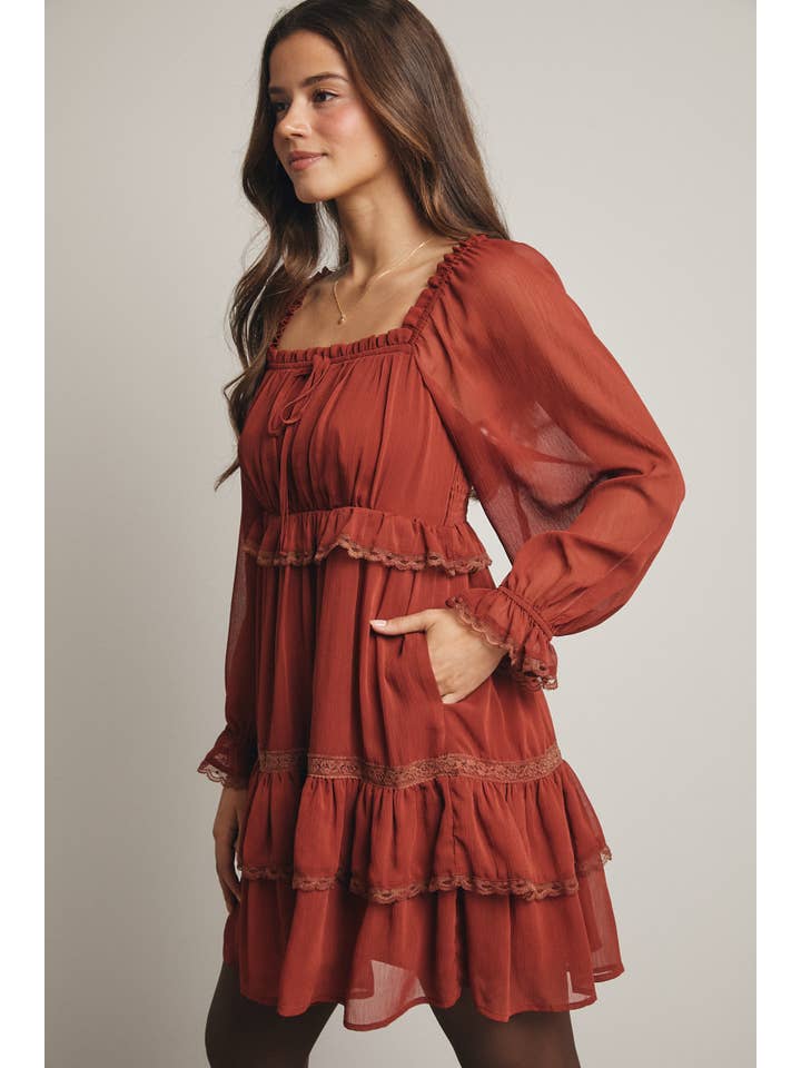 Forte - Wholesale Dress - Women's - Crinkled Tiered Boho Mini Dress FD00054