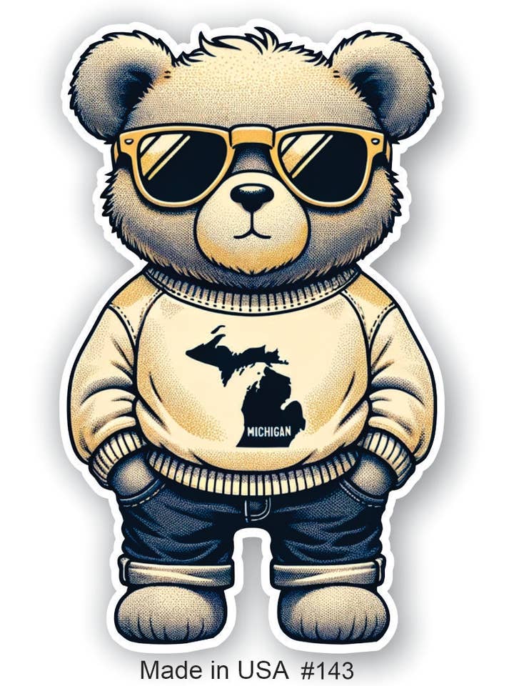 Adesivo con orso del Michigan con occhiali da sole per la vendita all'ingrosso da parte di Big monkey
