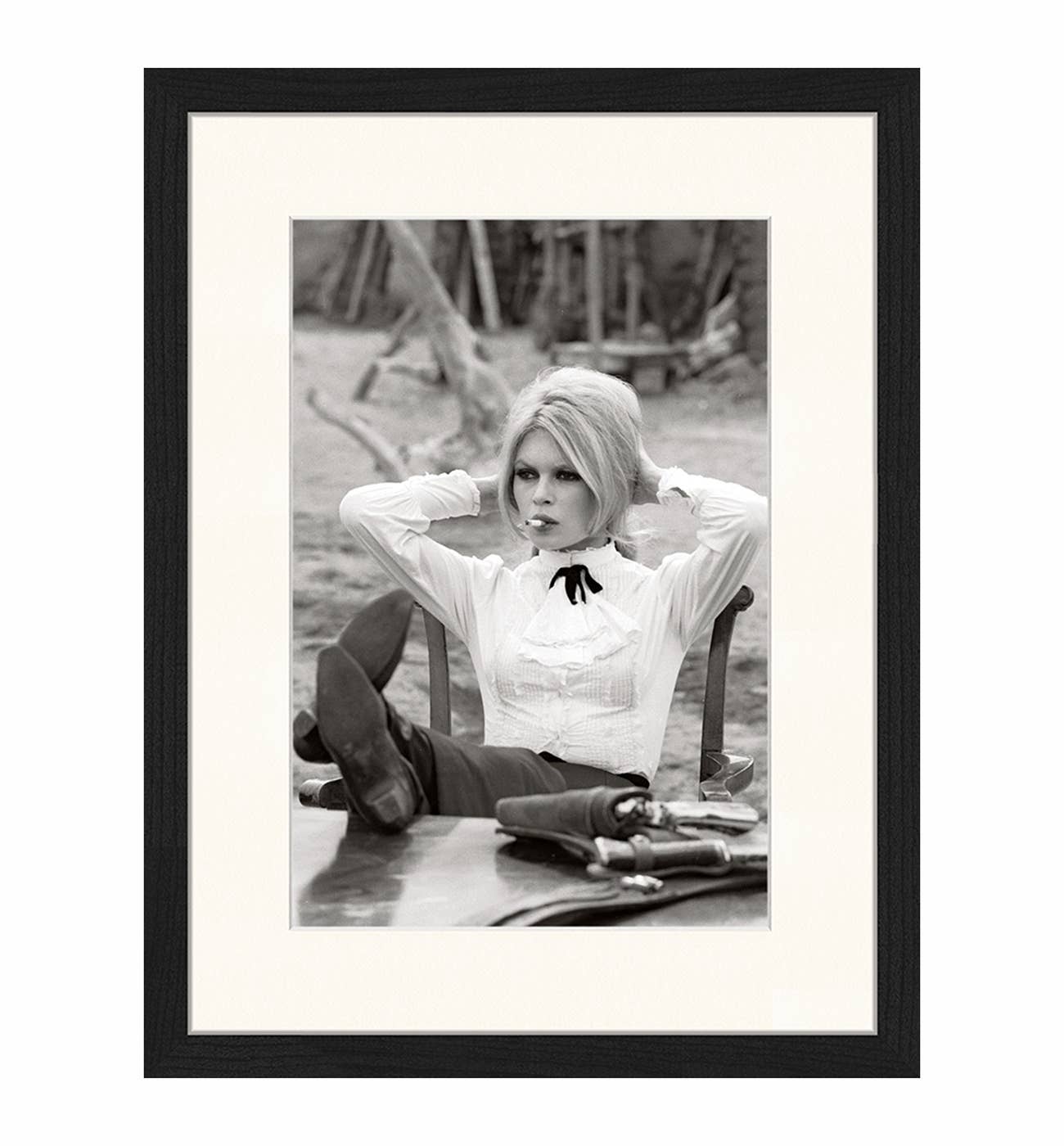 Black Brigitte Bardot on Set. Wall art print with frame. for wholesale on Faire