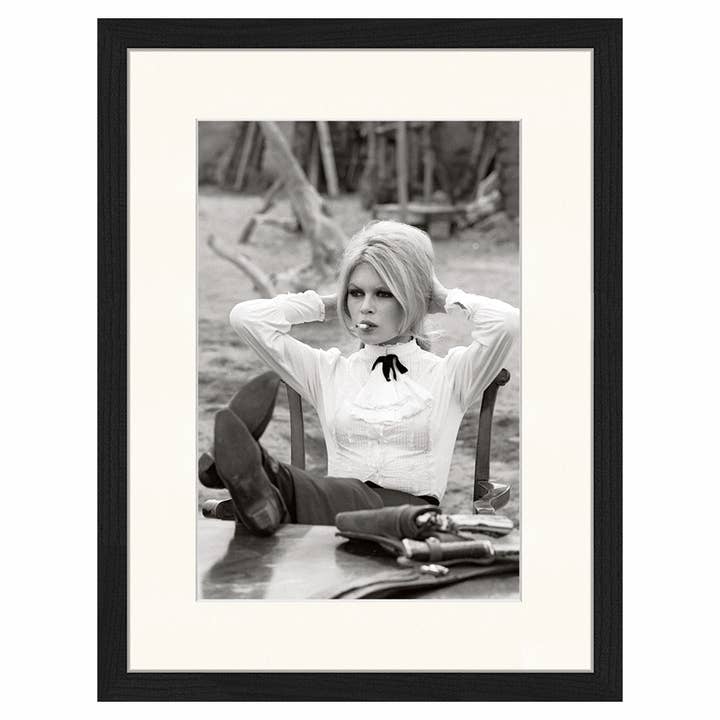 Black Brigitte Bardot on Set. Wall art print with frame. for wholesale on Faire