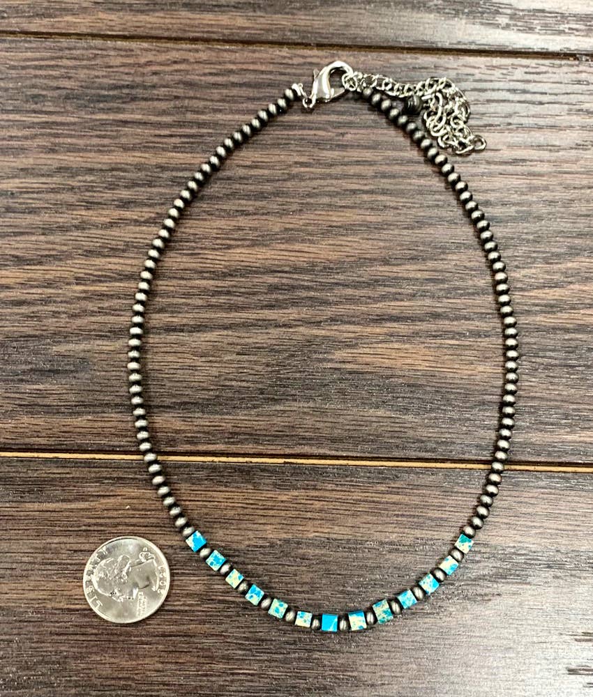 ISAC Trading Inc - Vendita all'ingrosso Collane di perline/perle - 739007, Collana artigianale Navajo quadrata con pietre preziose da 15"1