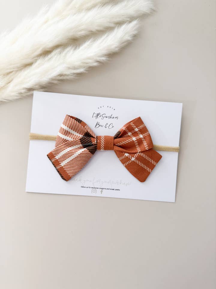 Orange Plaid Fall Pinwheel Hair Bow for wholesale by Little Sunshines Bow & Co