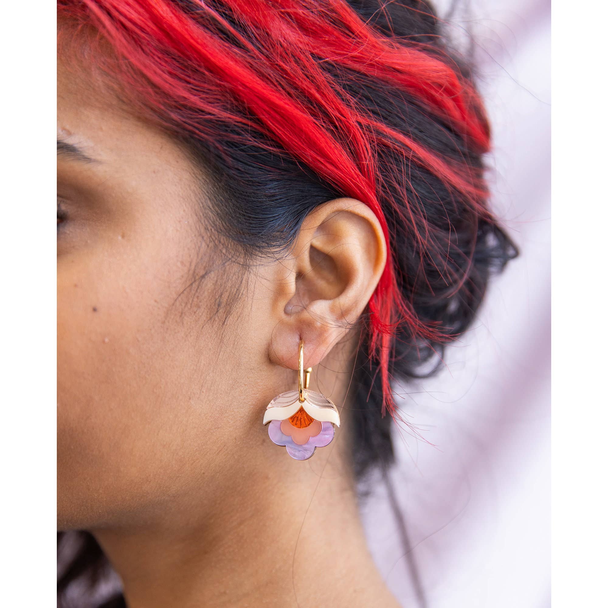 Rosa Pietsch - Vente Créoles - Boucles d’oreilles anneau Anna Retro Flower - Pink Sky1