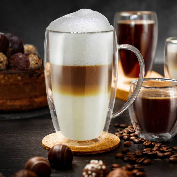 Creano - Wholesale Coffee Mug - Thermal glass with handle DG-SHH 400 ml, set of 6