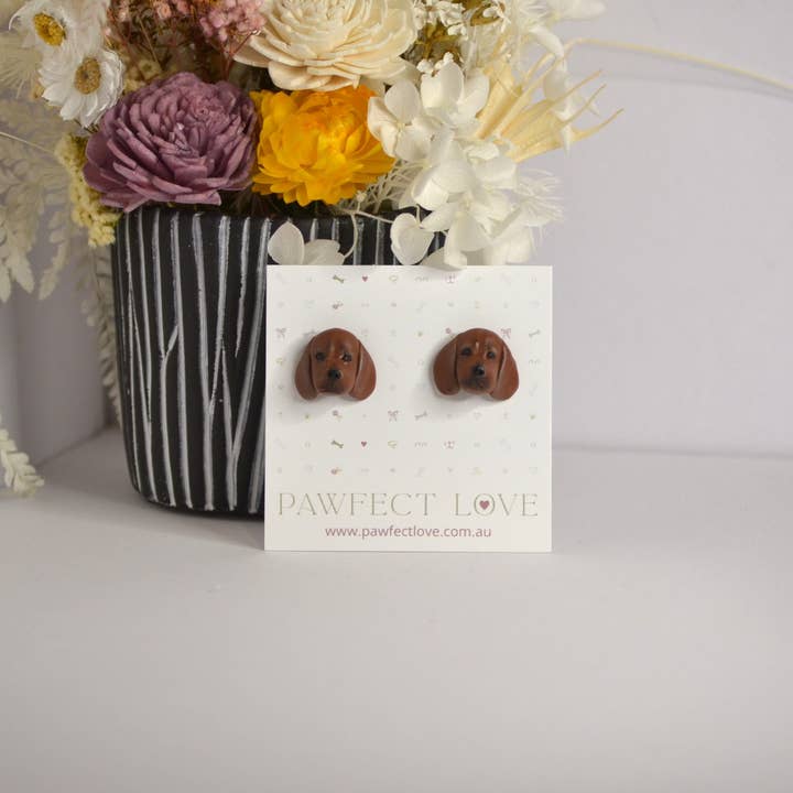 Pawfect Love - Vente Clous d'oreille - Boucles d'oreilles teckel - Clous d'oreilles de chien saucisse en argile polymère