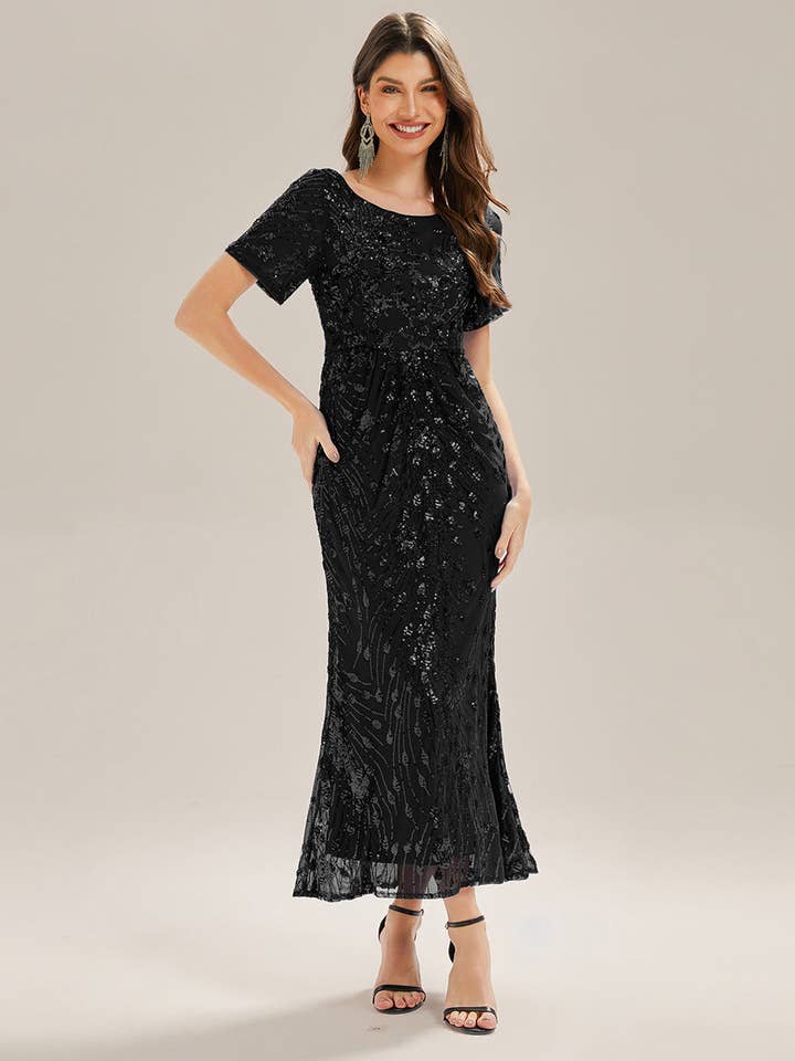 Ever-Pretty - Wholesale Gown - Women's - Bodycon Fishtail Paillette Pleated Evening Gown2