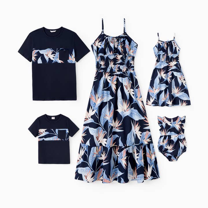 Ensembles assortis de t-shirts à empiècements floraux ou de robes à bretelles volantées pour la vente par PatPat Matching