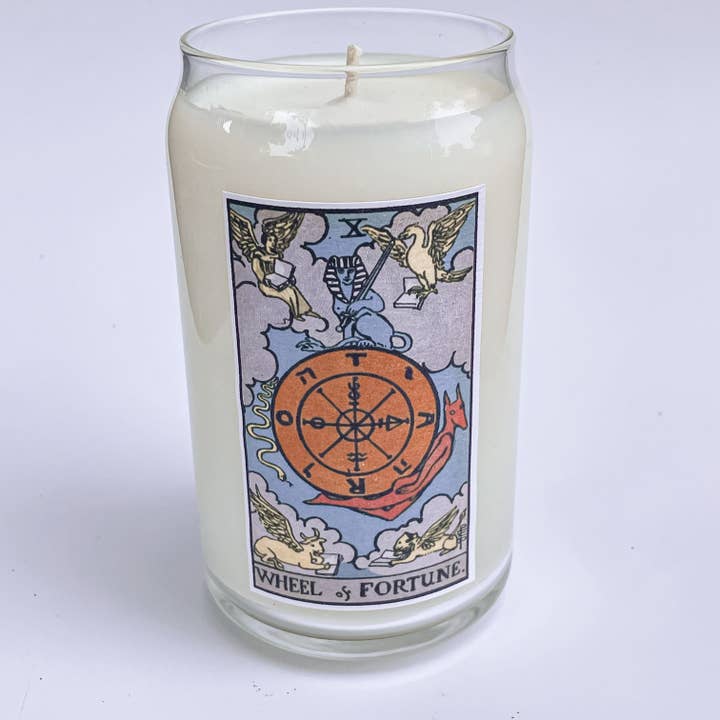 Wheel of Fortune Tarot Candle for wholesale by Arcanum Candle