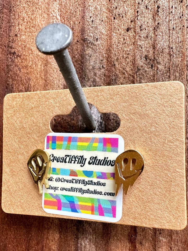 Melty Face Studs w/ Dangle Backs (Gold) for wholesale by CreaTiffity Studios