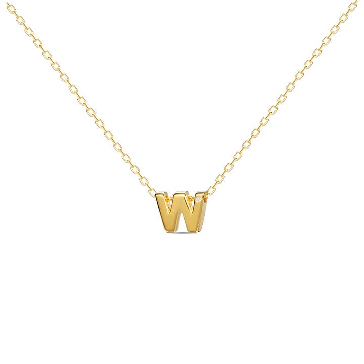 Diamond Letter Necklace "W" - 18 karat gold vermeil on sterling silver, diamond 0.01 carat for wholesale on Faire