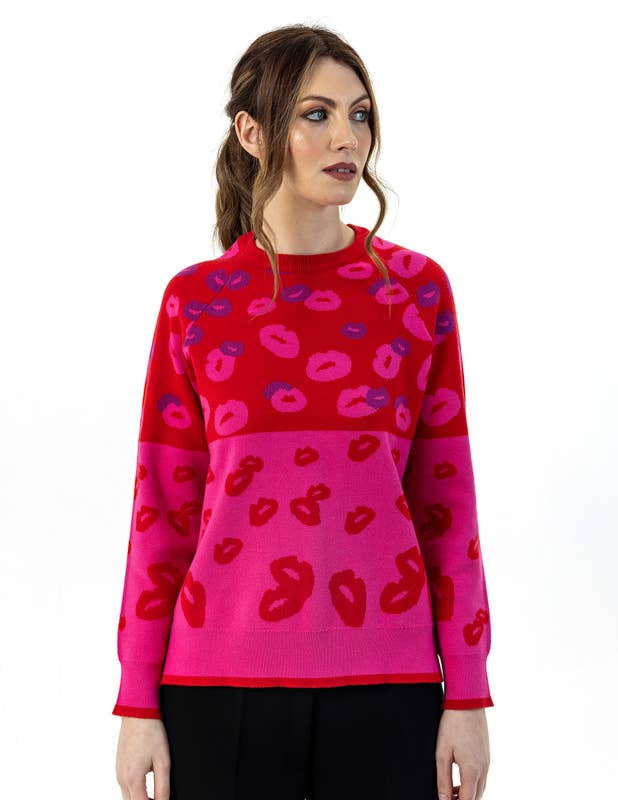 FEE G - Wholesale Knit Sweater - Women's - Yoko - Lips Jumper - Red (v210)0