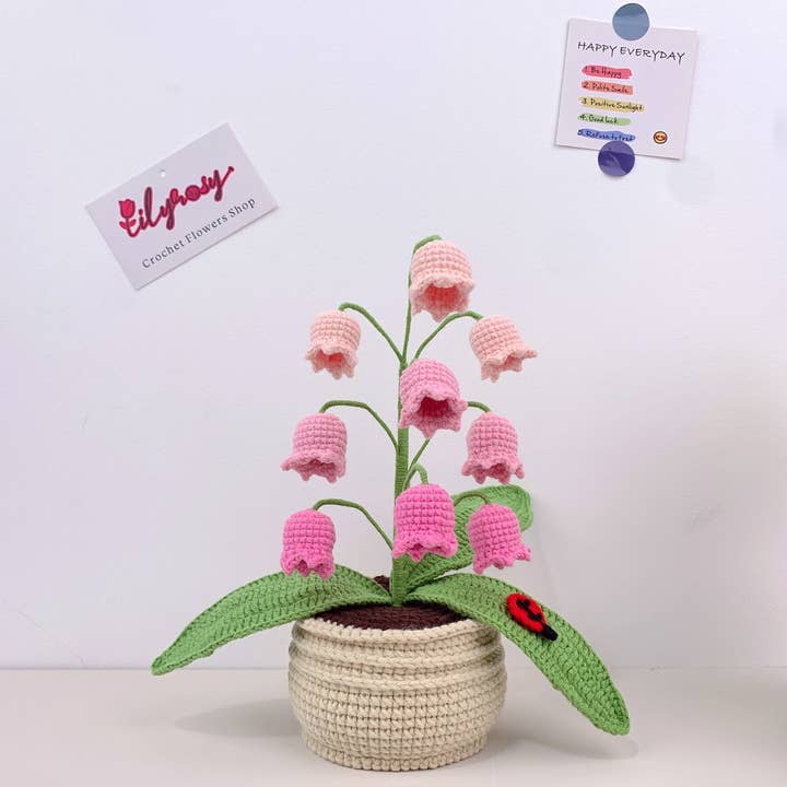 Lilyrosy(Duty free) – Engroshandel Kunstige blomster – Hæklede Liljekonvaller i Potter, Håndlavet boligindretning2