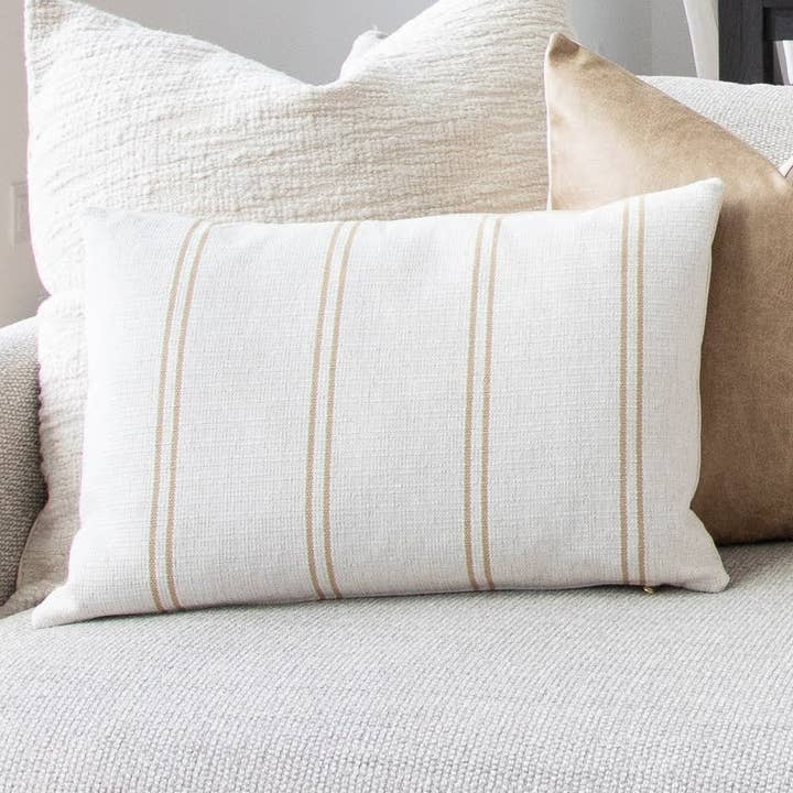 JOLENE || Fodera per cuscino a righe color senape e avorio per la vendita all'ingrosso da parte di Linen & Ivory
