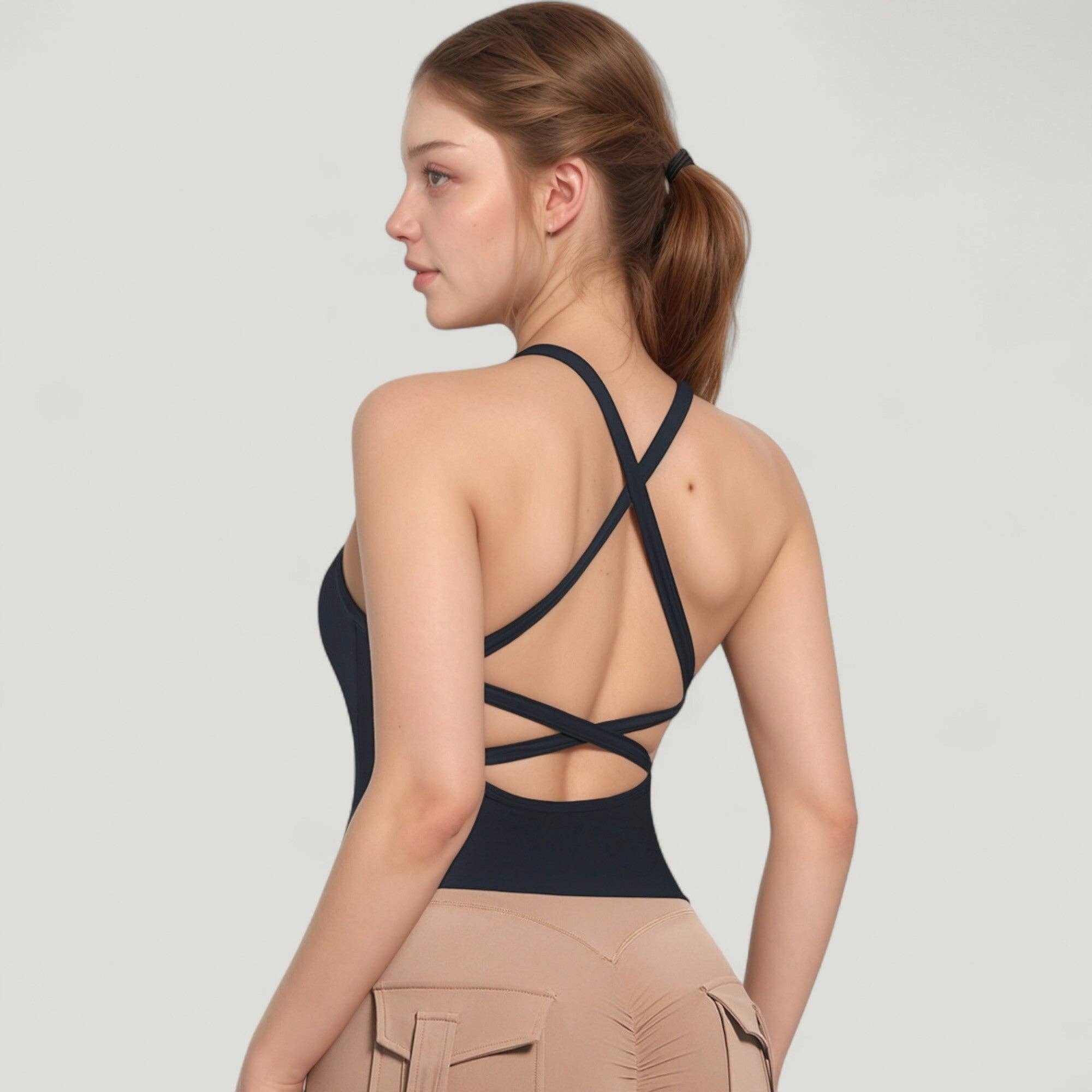 Active by Anna-Kaci - Wholesale Athletic Top - Women's - Strappy Crisscross Back Athletic Tank Top with Built-In Shel26