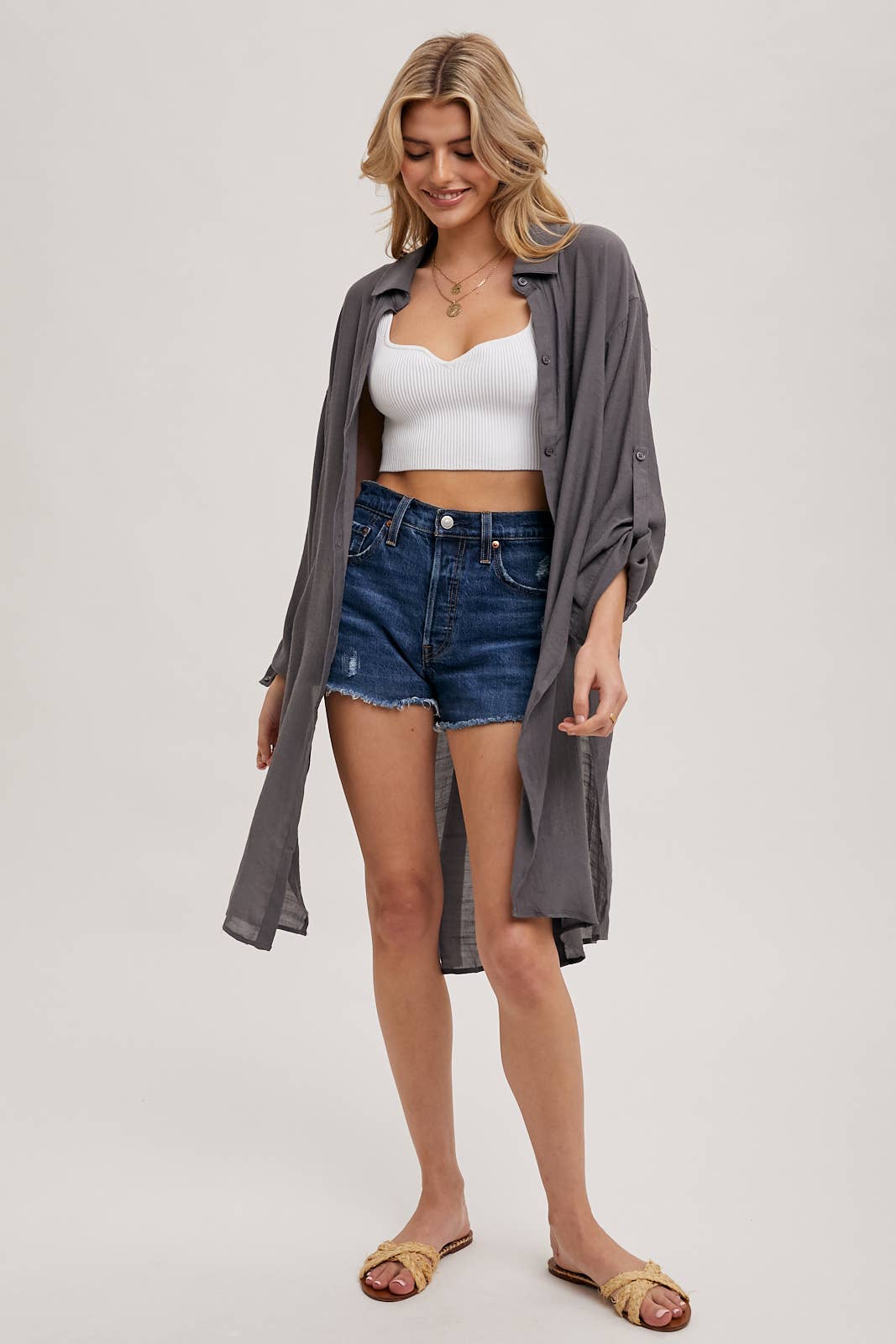 Bluivy - Wholesale Button Down Shirt - Women's - BUTTON-UP VENTED LONGLINE SHIRT67