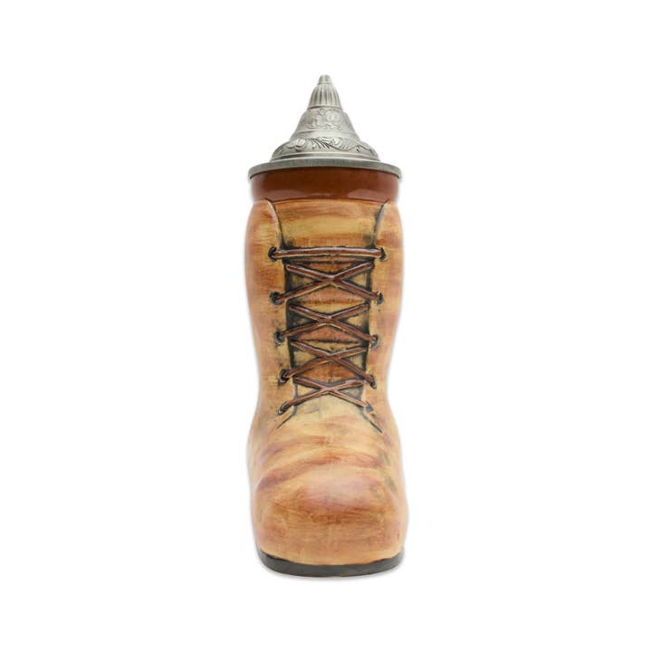 Unique Beer Boot Ceramic Stein with Engraved Metal Lid for wholesale by European Heritage Gifts