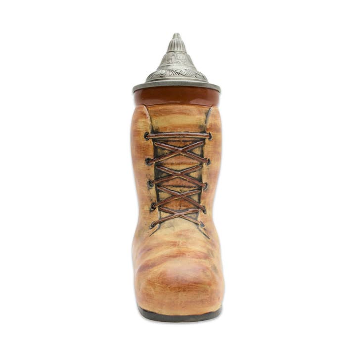 Unique Beer Boot Ceramic Stein with Engraved Metal Lid for wholesale by European Heritage Gifts