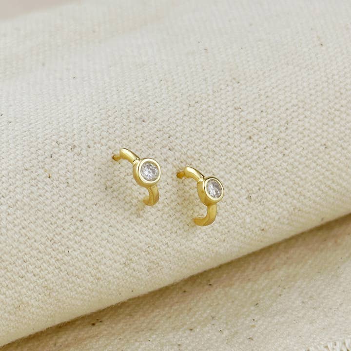 GoldFi - Wholesale Hoop Earrings - 18k Gold Filled Solitaire Bezel CZ C-Hoop Earrings