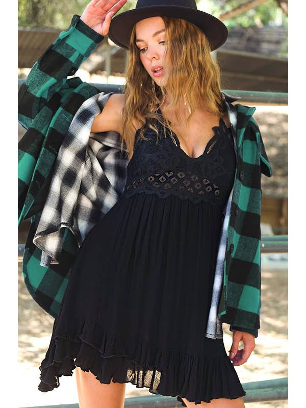 La Miel - Vendita all'ingrosso Vestito - Donna - Abito mini con bralette senza maniche e bordatura in pizzo all’uncinetto HUD90898