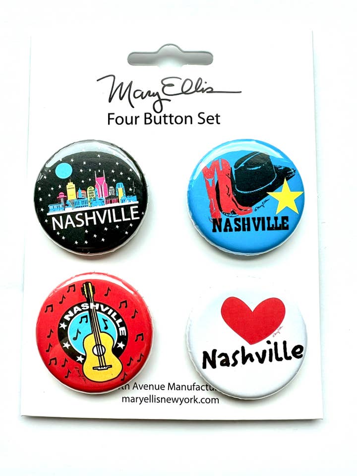 Nashville Button Set | Nashville Souvenir Gift Collectible for wholesale by Mary Ellis