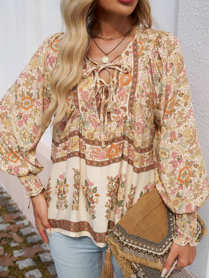 world apparel - Wholesale Blouse - Women's - 2025 NEW Bohemian Rhapsody Resort Chic Print Top17