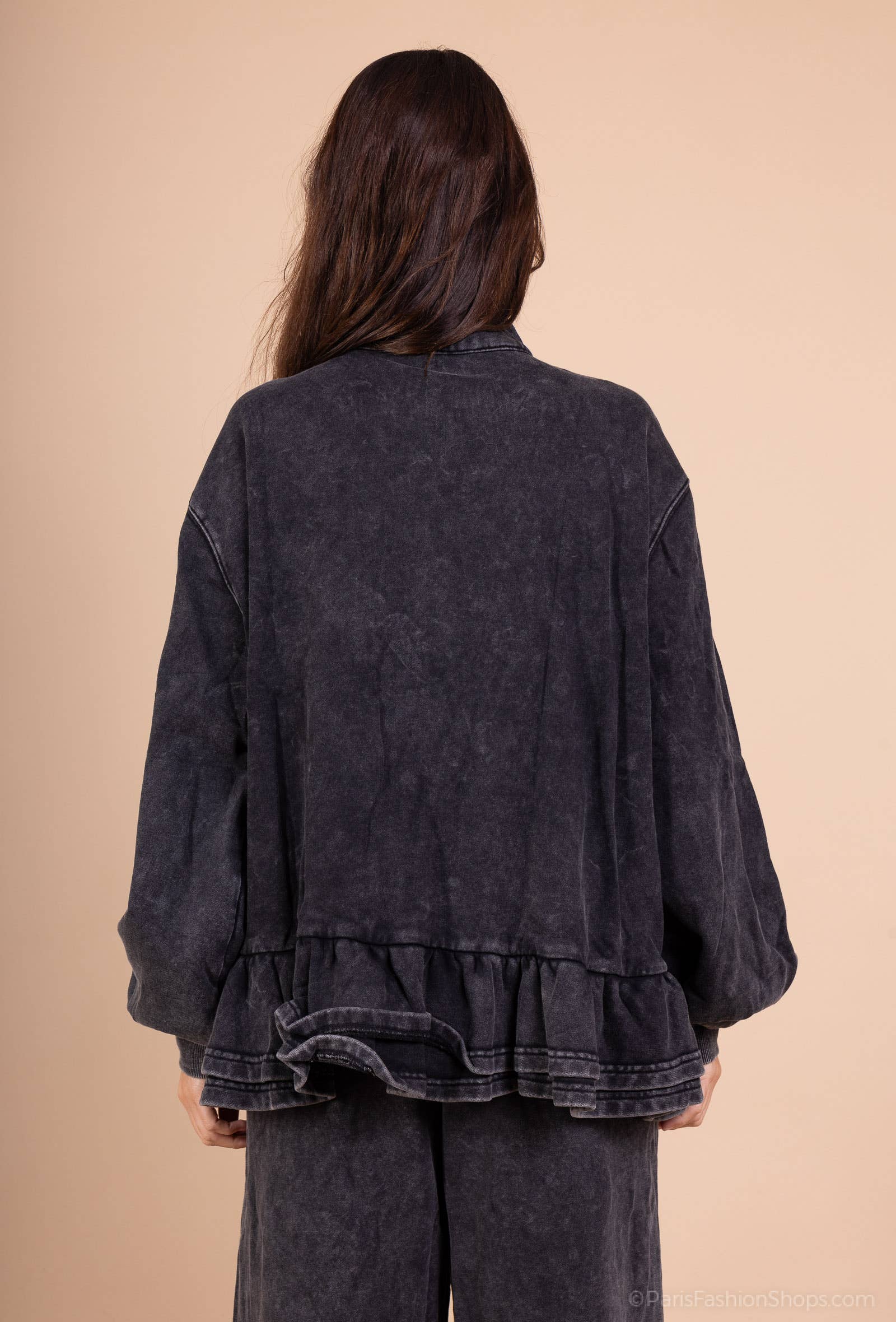 L'Emotion - Venta al por mayor Chaqueta - Mujer - Chaqueta con cremallera, cuello alto, efecto desteñido, volantes en el bajo, 100% algodón.3