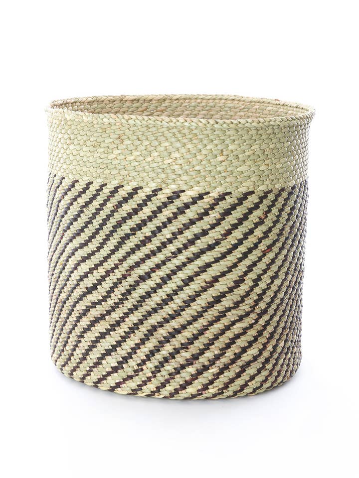 Iringa Basket with Diagonal Black Stripes - Medium for wholesale by Swahili | AFRICAN MODERN