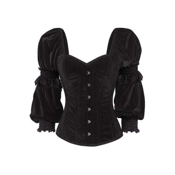 Top Låda Svart Sammet Stålbenad Långärmad Korsett för wholesale av Daisy Corsets