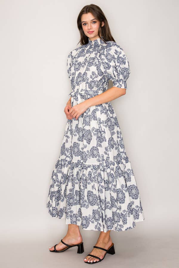 Curds and Whey – Großhandel Kleid – Damen – C7114 MAXIKLEID MIT PUFFÄRMELMUSTER2