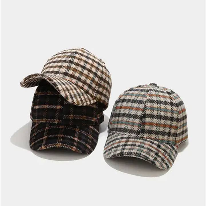 DOUBLJU - Wholesale Baseball Cap - Women's - Vintage Retro Plaid Baseball Cap for Winter
3
