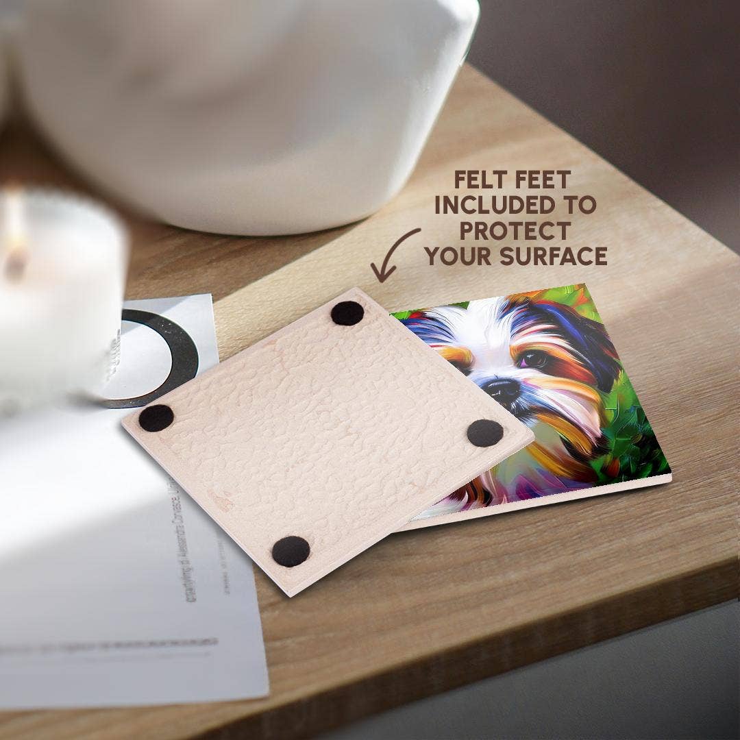 3dRose - Wholesale Coasters - 3dRose, Pleasing Shih Tzu dog portrait. Green background. Digital art gift, Coaster3