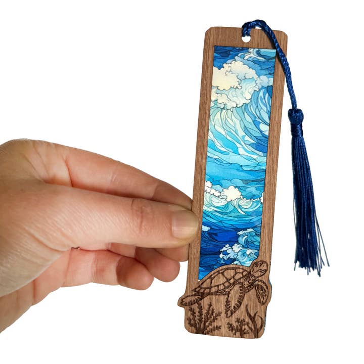 Art by Sharell - Wholesale Bookmark - Sea Turtle Bookmark | Wood & Acrylic Tassel Bookmark