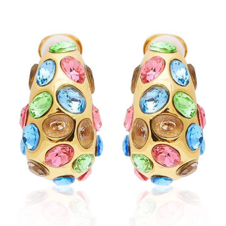 Gouden en Pastel Edelsteen Clip Oorbellen voor wholesale door Kenneth Jay Lane