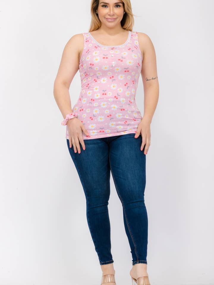 CANOTTA CON STAMPA FLOREALE E FASCIA PER CAPELLI TAGLIE FORTI per la vendita all'ingrosso da parte di Pristine wear