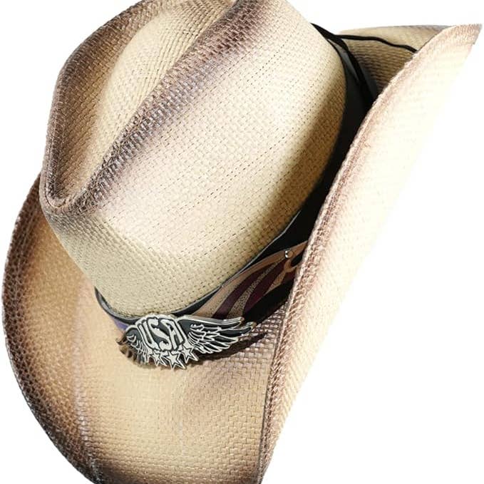 grinderPUNCH - Wholesale Cowboy Hat - Unisex - Western Outback Cowboy Hat Men's Women's Style Classic Straw Western Cowgirl Hat (White)5