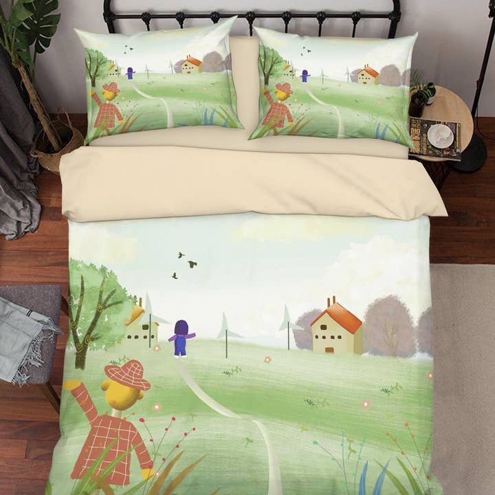 3D Cartoon Groen Grasveld Windmolen Meisje Dekbedovertrek Set Beddengoed Set Dekbedovertrek Kussenslopen A598 LQH voor wholesale door Jess Art Decoration