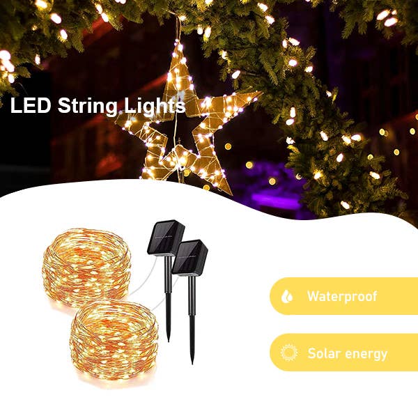 Perfect Holiday - Vendita all'ingrosso Fili di luci - Lampada da fata solare a 100 LED con filo di rame, 32', WW, confezione da 21