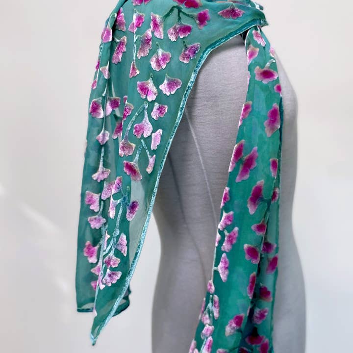 Sherit Levin Textiles - Wholesale Scarf - Women's - Devoré Silk velvet Hand Painted Floral Scarf